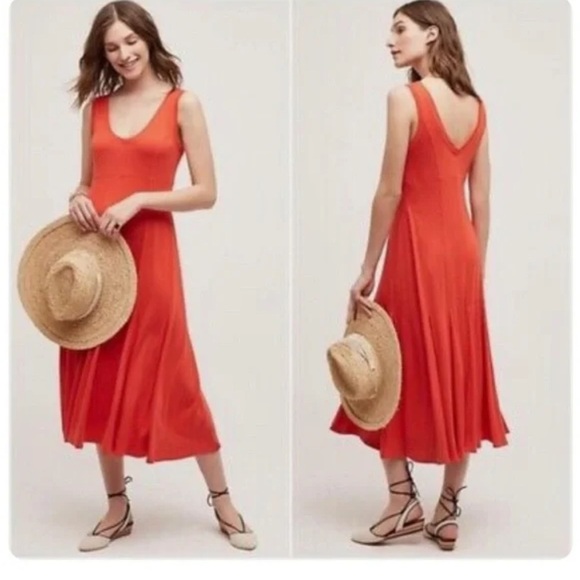 Maeve Abroad Red/Orange Midi Dress - Picture 1 of 6